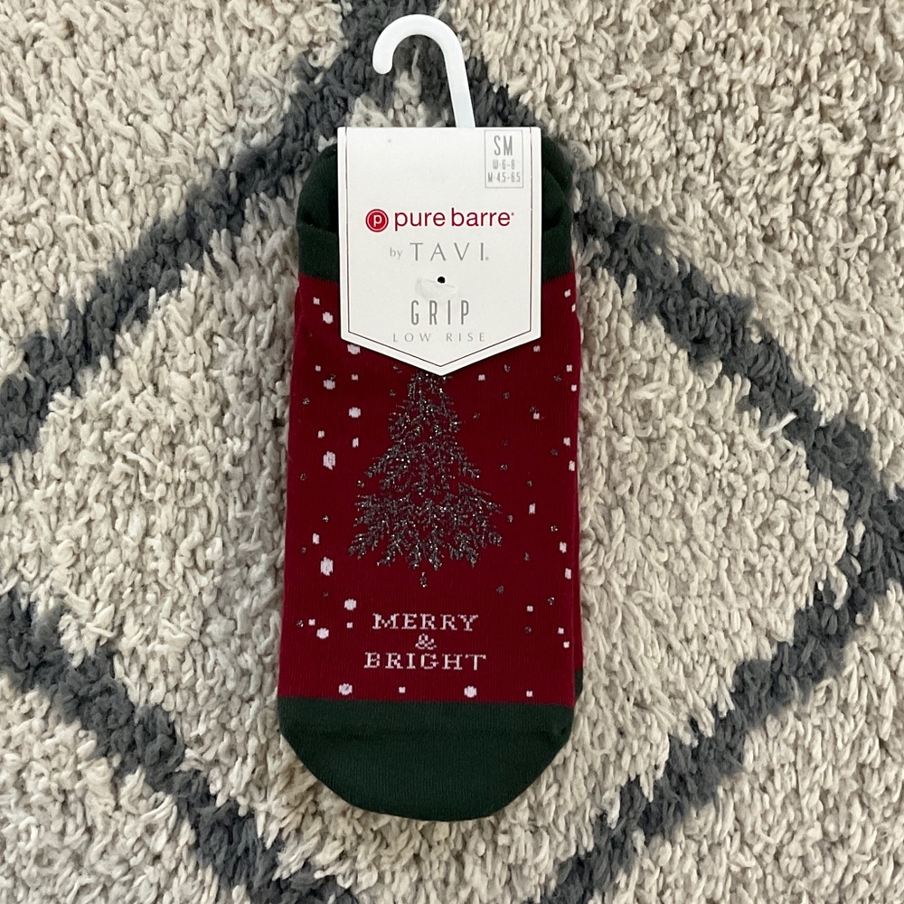 Pure Barre Red and Green Christmas Tree Grip Socks